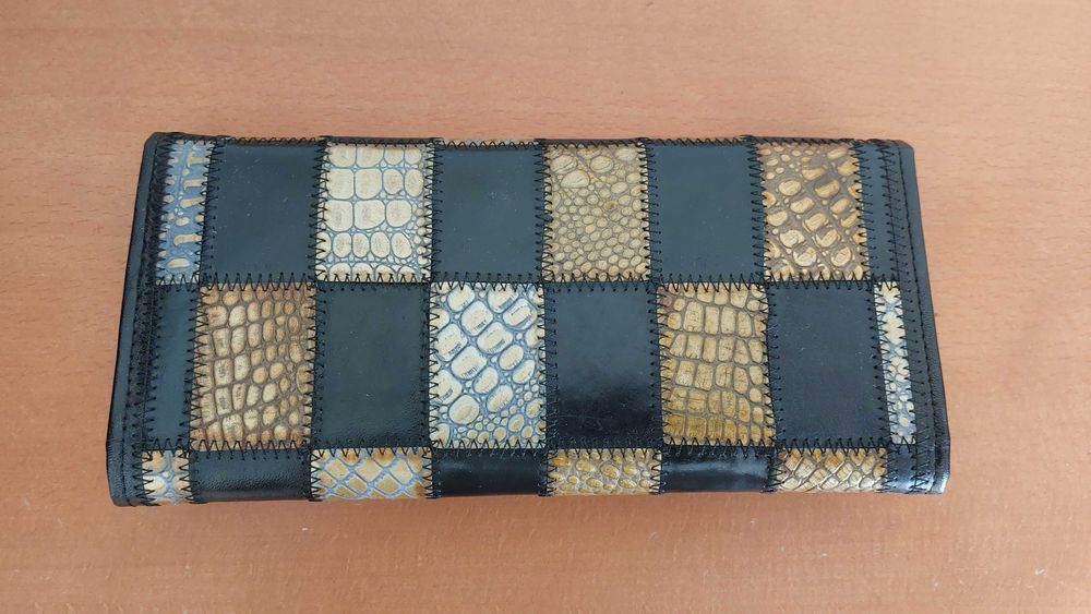 Carteira Feminina em Pele Genuína Mitty - Estilo Patchwork / Croco