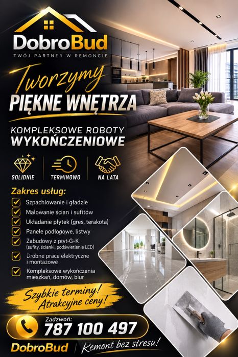 Wykończenia Wnętrz & Remonty Łazienek – Szybkie Terminy! | DobroBud