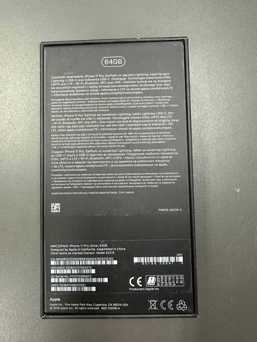 Telefon Apple  Iphone 11 PRO 64GB Silver bez akcesoriów, na części.