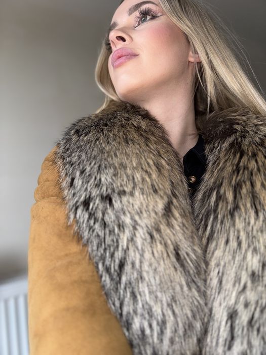 Kożuch naturalny skóra owcza 3D Z lisa rudego  s/m futro ocieplany