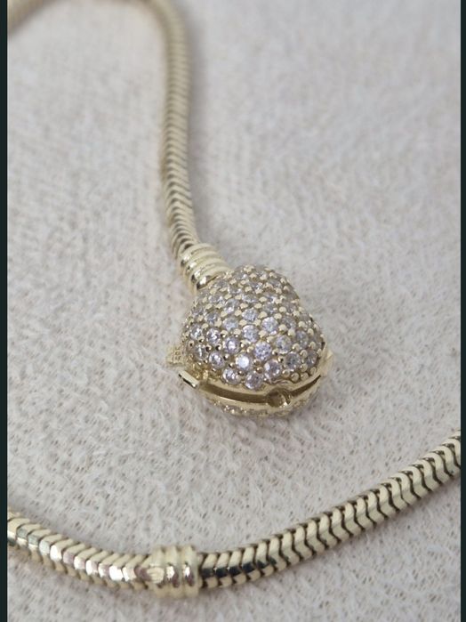 Złota bransoletka serce białe cyrkonie typu Pandora 20,5 cm p. 585