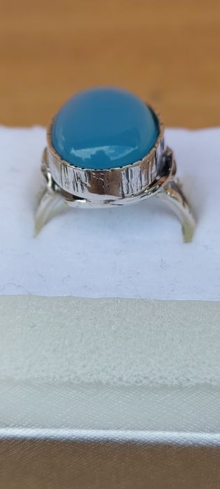 Pierścionek srebro oksydowane 925 z chalcedonem