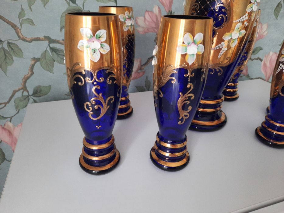 Богемия смальта кувшин и шесть бокалов