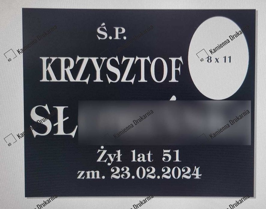 Tablica granitowa 25 cm x 30,5 cm ze zdjęciem (czarno-białe)