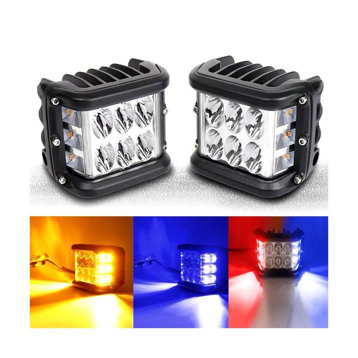 Par Faróis Auxiliares LED Quadrados Dupla Luz - 45W 9000LM
