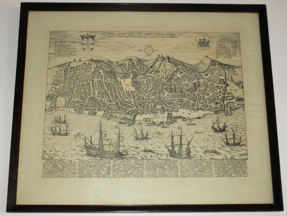 Gravura Olissippo Georgio Braunio Agrippinate com moldura