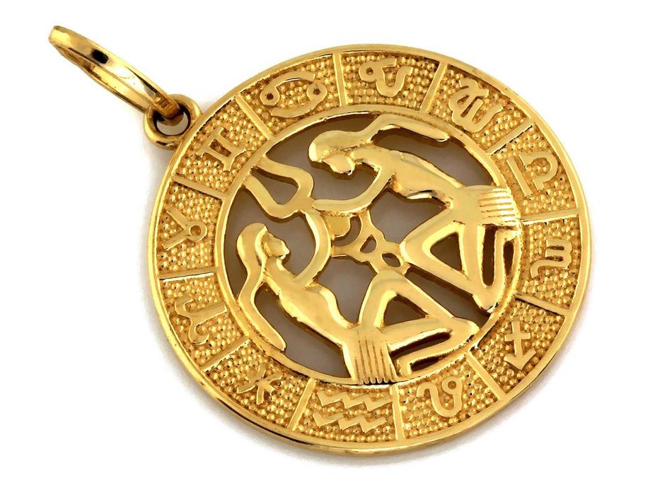 Okrągła złota zawieszka Bliźnięta zodiak PR 585