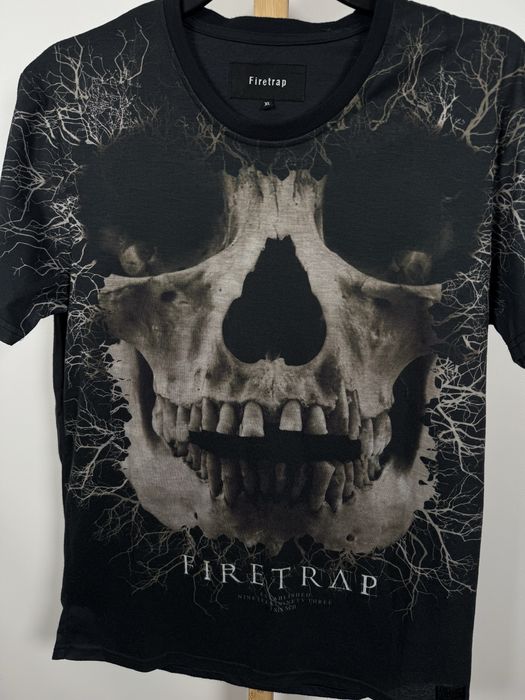 Firetrap męska czarna koszulka t-shirt czacha czaszka M