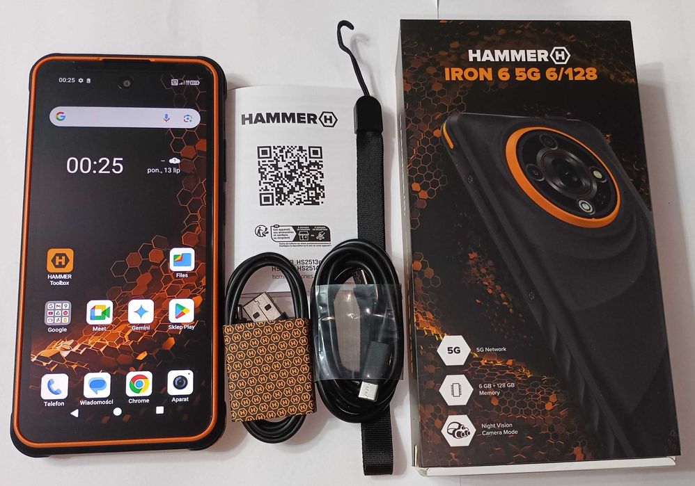 Hammer Iron 6 5G 6GB/128GB Android 15 100% sprawny zestaw -ideał FOLIA + GRATIS