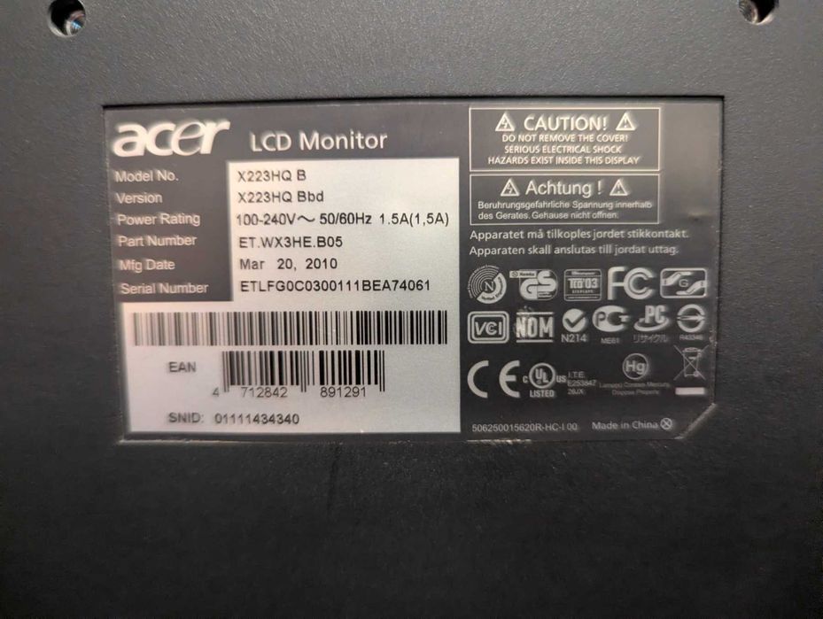 Монітор Acer X223HQ 22 дюйми