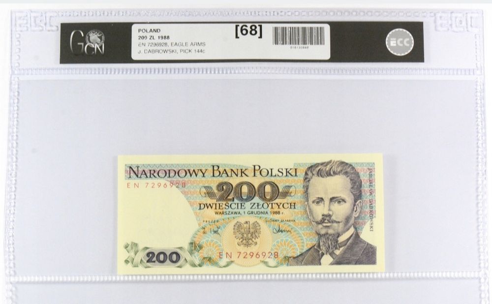Banknot 200 zł 1988 J. Dąbrowski  Grading GCN 68