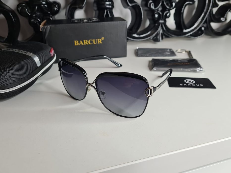 HIT Nowe Damskie Okulary Przeciwsłoneczne BARCUR UV400 Czarne Okazja