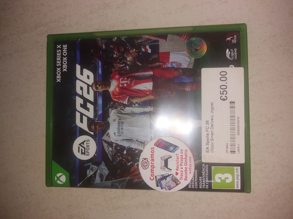 Xbox One com 2 comandos. Vermelho e branco e 6 jogos fifa 26