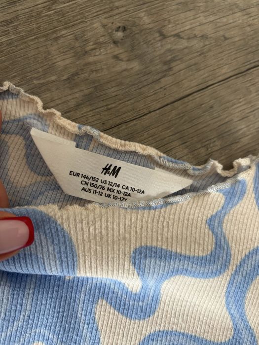 Bluzka prążek kremowo niebieska H&M 146/152