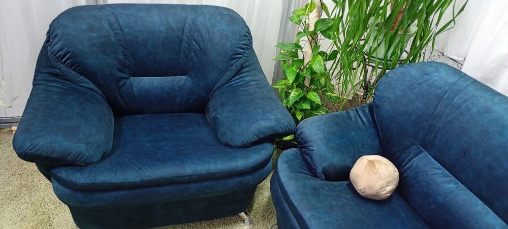 SOFA + FOTEL granatowy/ciemna zieleń  po renowacji