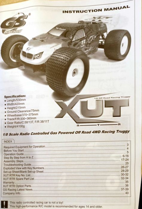 Racing Truggy 1/8 samochód zdalnie sterowany, spalinowy