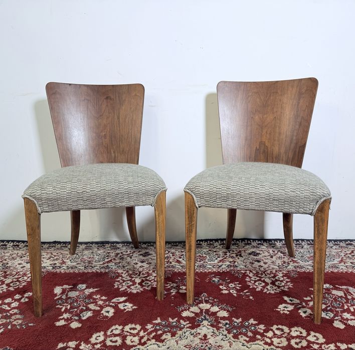 Krzesła PRL proj. J.Halabala Czechy lata 60. buk mat fargotex vintage