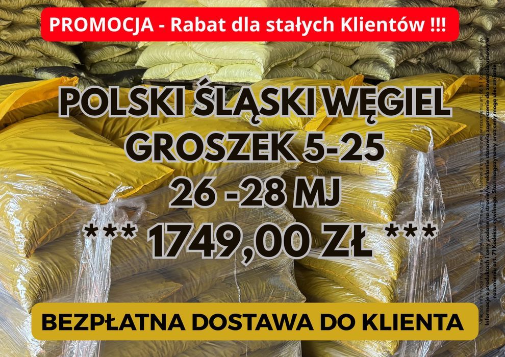 POLSKI WĘGIEL : GROSZEK 5-25, 26-28MJ - Transport Gratis !