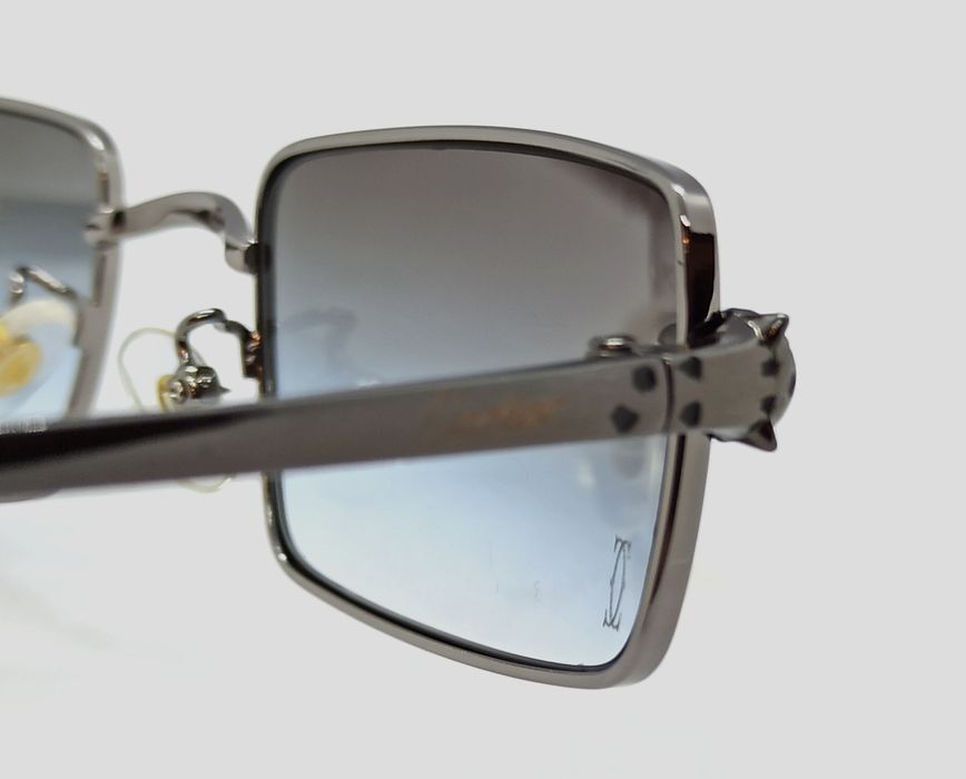 Cartier очки унисекс серо голубой градиент в темно сером металле узкие