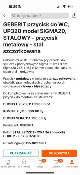 Przycisk spłukujący geberit sigma 20 stal szczotkowana nierdzewna