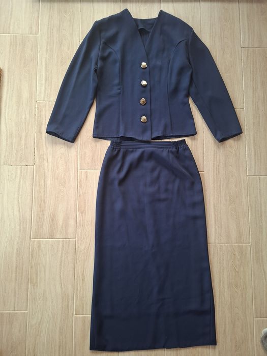 Elegancki granatowy komplet rozm. M  krawcowa