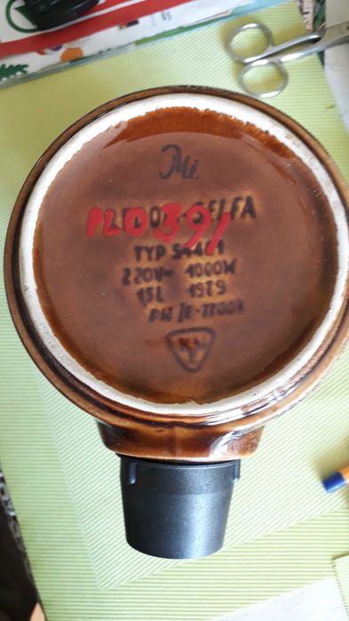 Zestaw: ceramiczny, dzbanek do podgrzewania wody - okres PRL