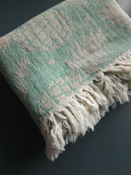 Wielofunkcyjny bawełniany ręcznik Pestemal 100x180 w ananasy zielony