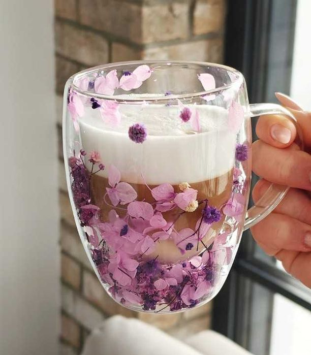 Zestaw 2x Szklanka Termiczna Hortensje w Środku 300ml na Prezent