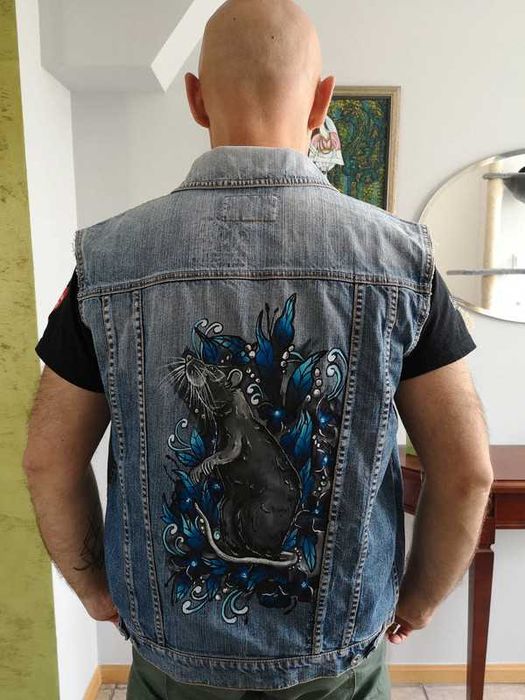 Kamizelka motocyklowa ręcznie malowana szczur unikat