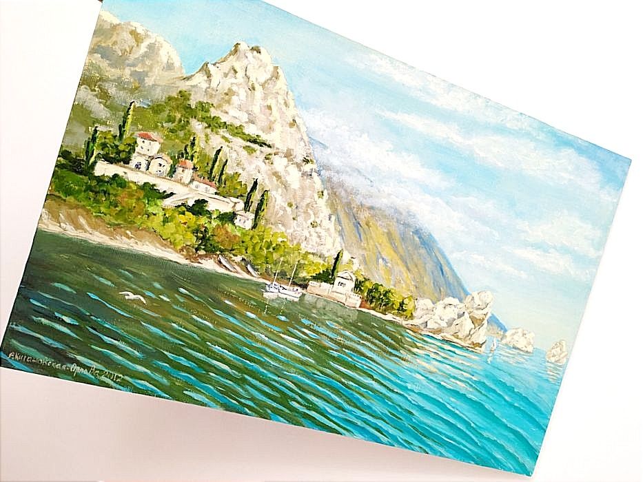 S037 Jytte Mørch ユッテ・モルク Landscape 水彩画 КРЫМ Морская Картина морской пейзаж яхты побережье скалы