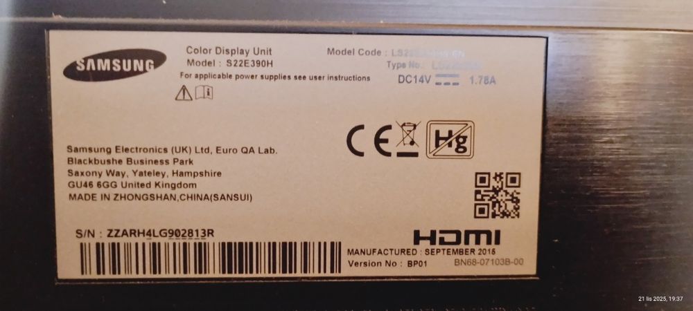 monitor Samsung s22e390H