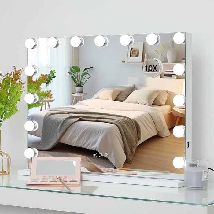 Lustro kosmetyczne LED z USB do makijażu na stół lub ścianę 58x46 cm