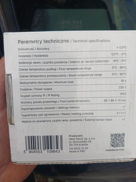 Termoregulator, termostat pokojowy mata