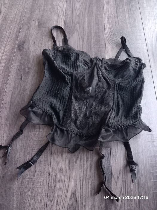 Gorset usztywniany w talii z paskami do pończoch fiszbiny czarny s/m