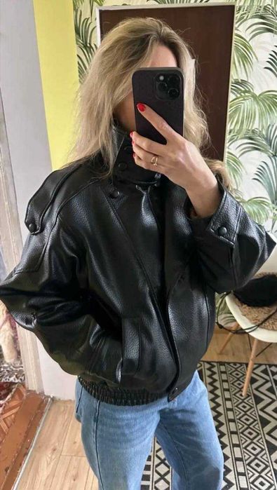 Трендова шкіряна оверсайз косуха Заra, шкіряна куртка, шкіряний бомбер