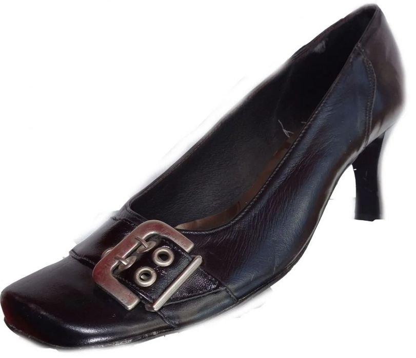 czółenko skórzane przecierany czarny beż 36