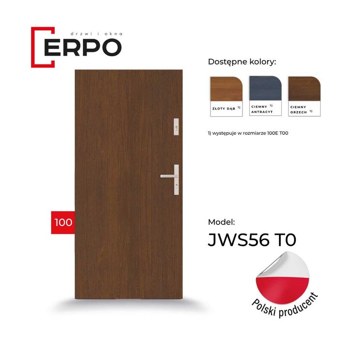 Drzwi zewnętrzne 100 lewe, prawe orzech grubość 55mm, od ręki
