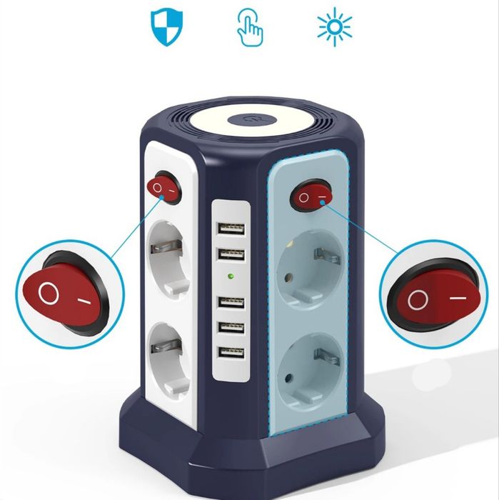 In Przedłużacz  8x gniazda + 5x USB Rozgałęziacz Złodziejka