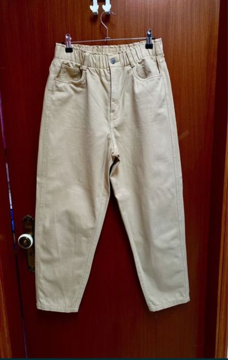 HM jeans calças de ganga cintura elástica - caqui (38)