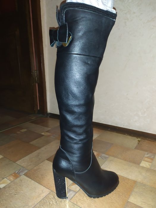 Кожаные зимние сапоги