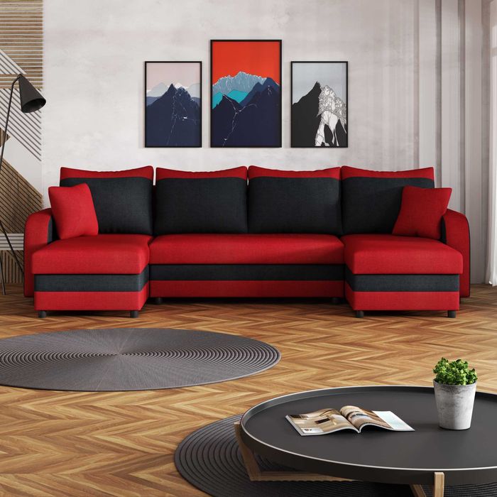 Nowoczesny Narożnik z poduszkami Materac Funkcja spania 3x pojemnik