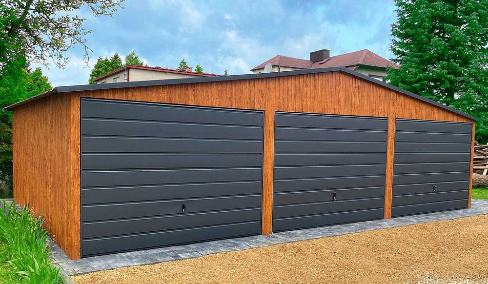 Garaż blaszany 9x5 Garaże Blaszane Blaszak drewnopodobny Montaż Gratis