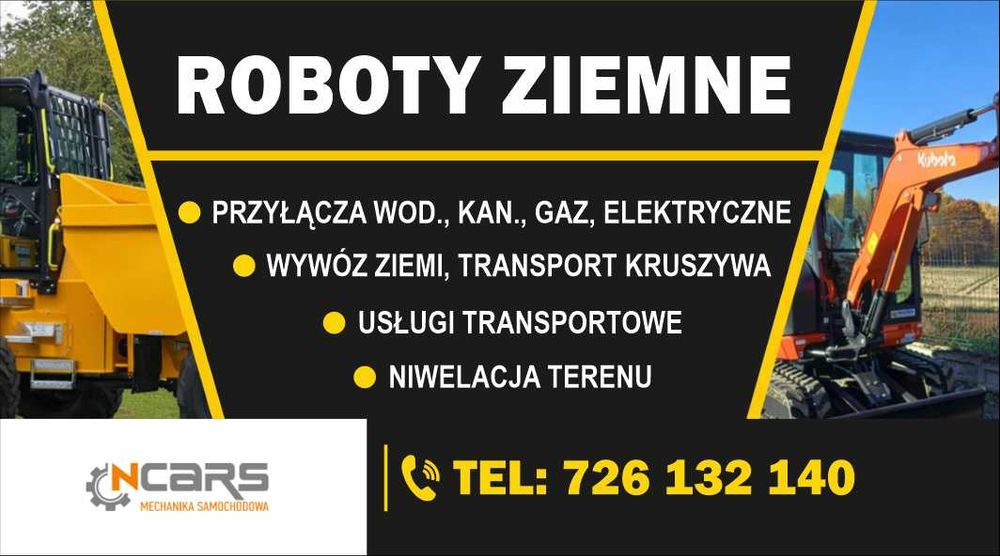 ROBOTY ZIEMNE, koparka 3 t, wozidło 3 t, zagęszczarka