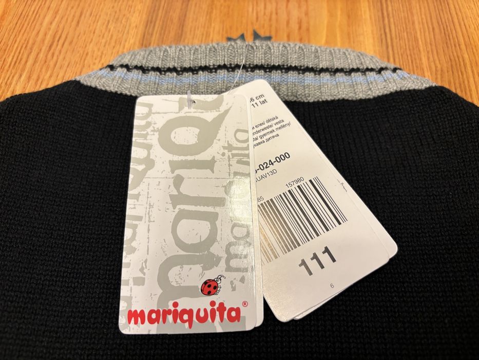 Kamizelka dzianinowa chłopięca 146 cm Mariquita nowa granatowa