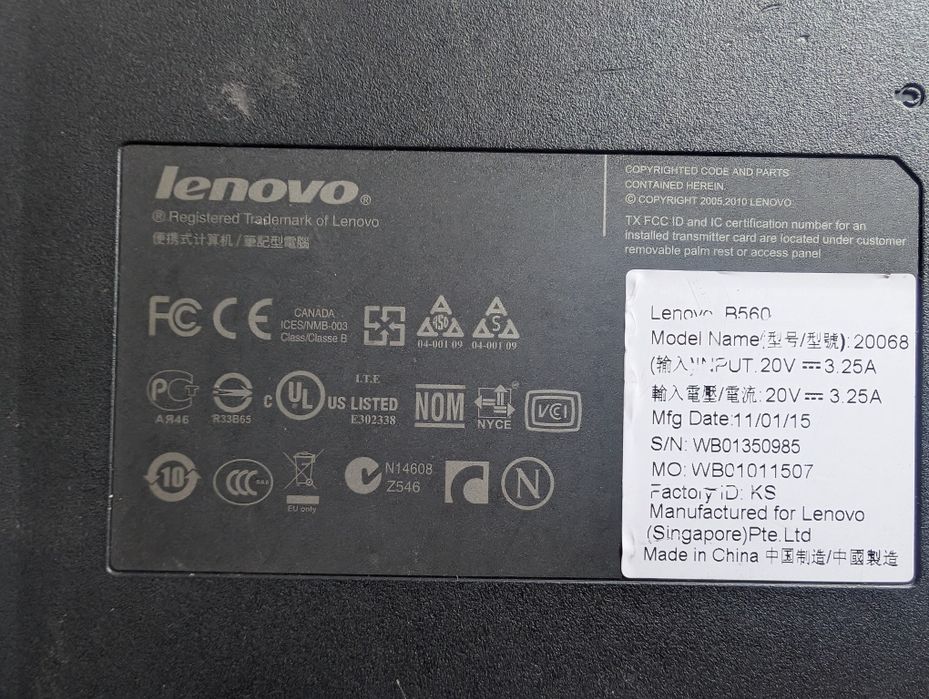 Запчасти lenovo b560 core ,i3 380m , 2gb ddr3,