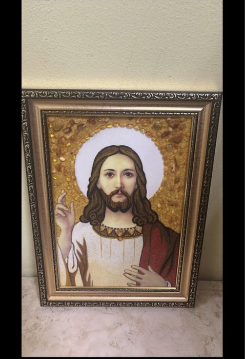 Ікона Ісус Христос з бурштину