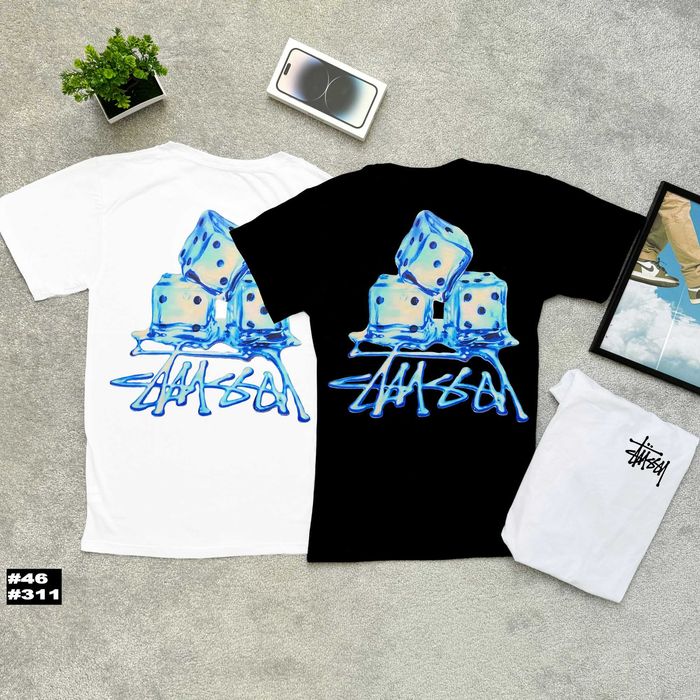 Футболка Stussy Fuzzy ice | Черная / Белая | Стусси Кубики Льод | XS-XXL