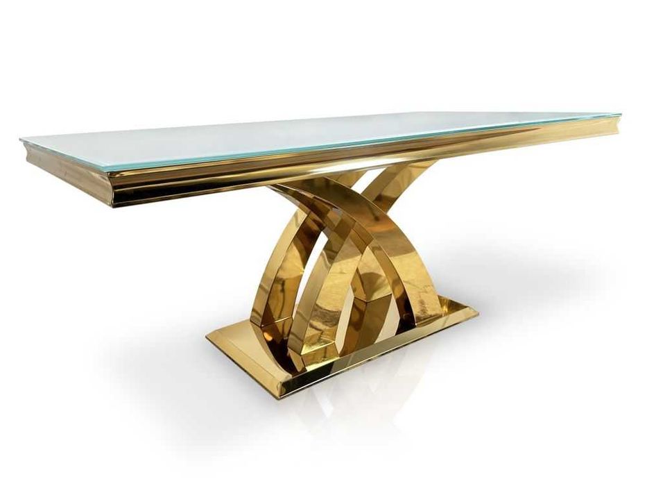 Nowoczesny stół Glamour 180x100 T-970 GOLD białe szkło od ręki