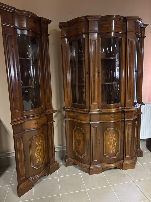 Włoski Zestaw 2 Witryny prosta + narożna Gięte Szyby Meble Stylowe