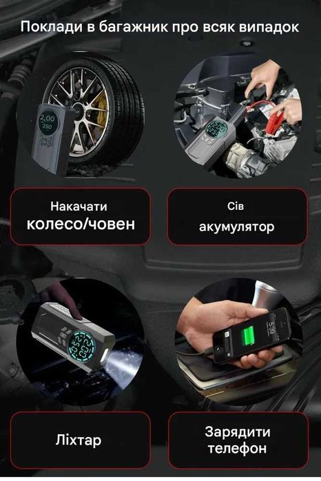 Пуско-зарядний пристрій з компресором Buvaye JN-088D 2000А / 20000mWh